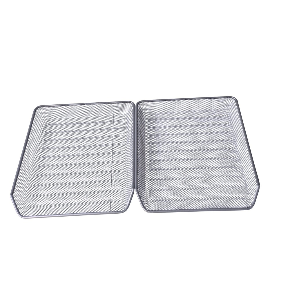 Silver Metal Wire Mesh Desk Trays Set of 2 Stackable Letter Document Organizers